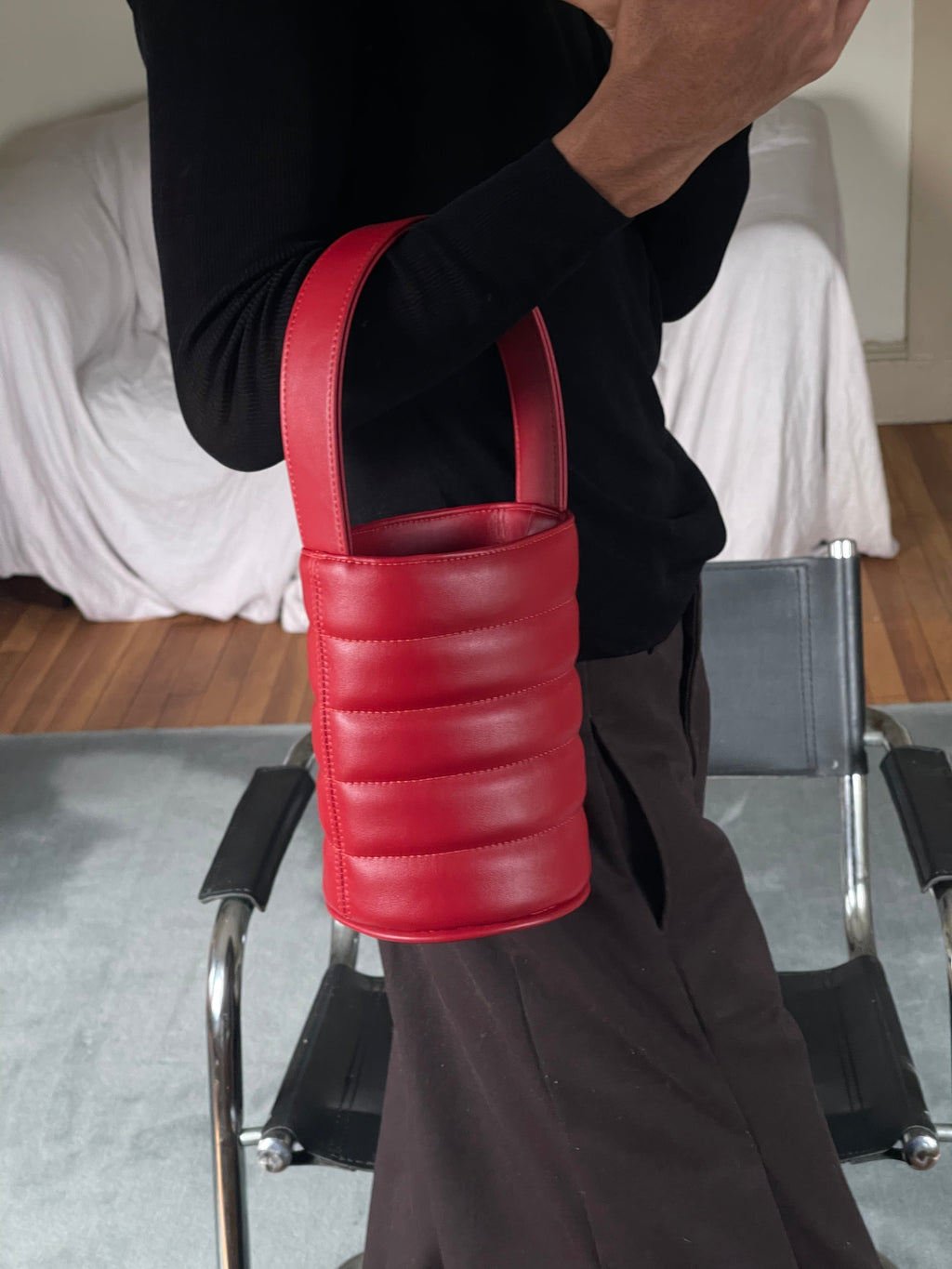 Quilted Mini Bucket Bag • Cardinal Red Handbag – HOZEN