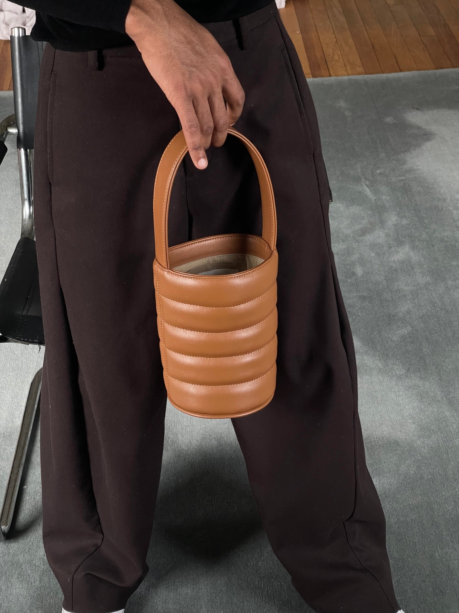 HOZEN handbag Quilted Mini Bucket Bag • Camel
