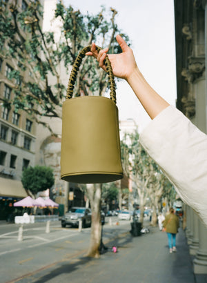 HOZEN stylish handbag | Scrunchie Bucket Bag • Toffee | IB x HOZEN