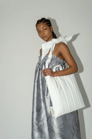 HOZEN White Tote Bag • Market Tote Quilted Market Tote • Swan