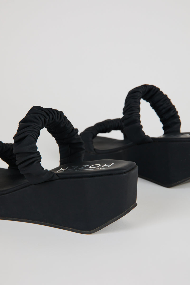 HOZEN Phorna scrunchie black flatform vegan sandals | IB x HOZEN