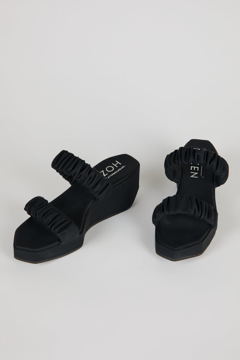 HOZEN black platform sandals slip on shoes in black | IB x HOZEN