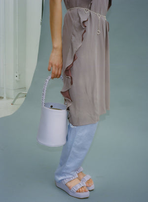 Phorna scrunchie flatform • purple sandals and purple bucket bag | IB x HOZEN